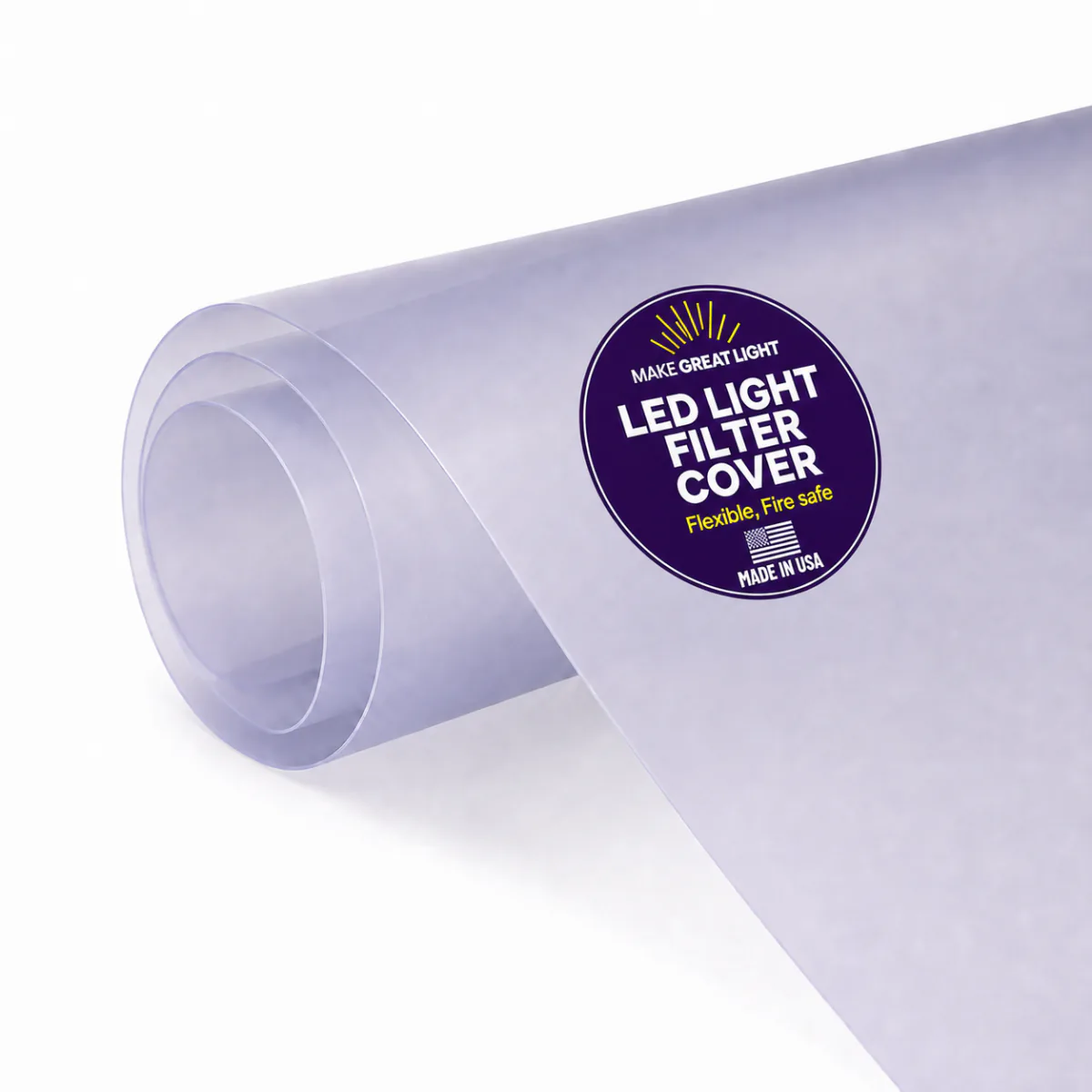 Rolled NaturaLux LED flat overlay light filter cover with Make Great Light label